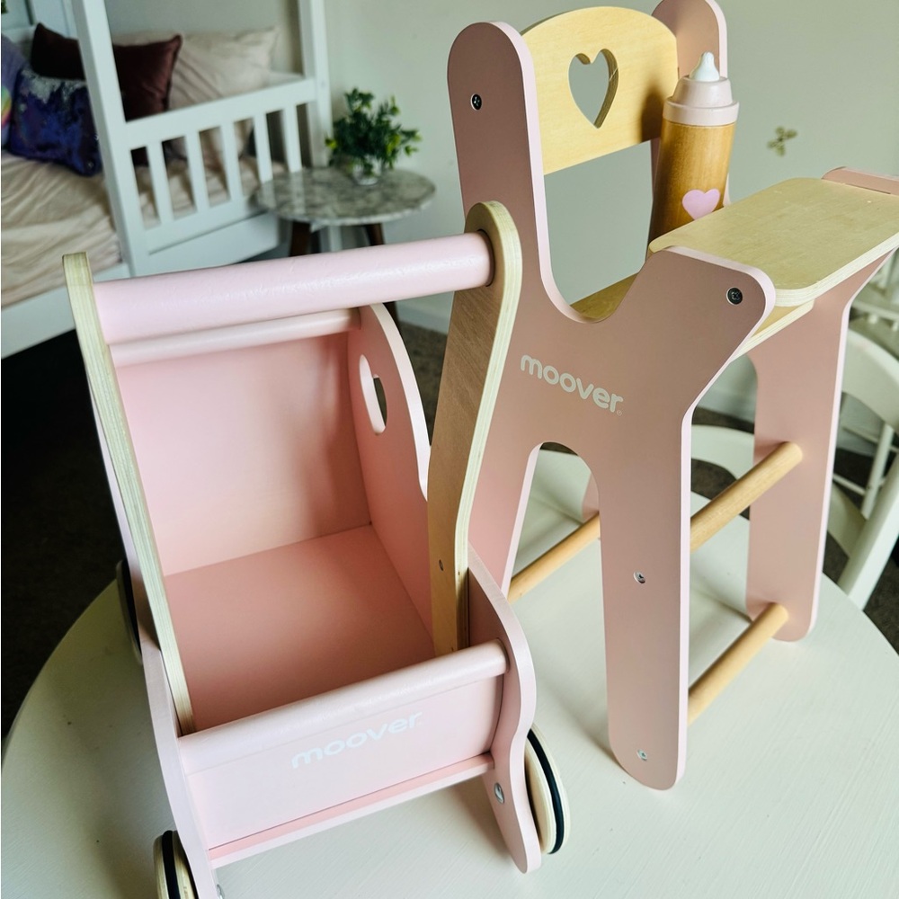 Pink Doll Stroller and High Chair Set
